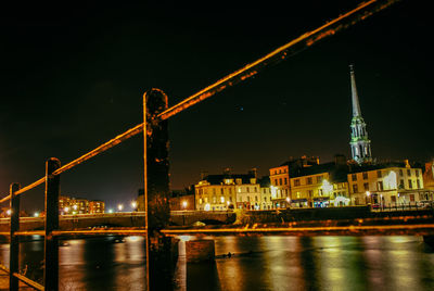Illuminated buildings in city at night