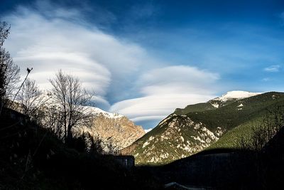 Scenic view of mountains against cloudy sky