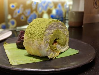 Close-up of dessert in plate on table