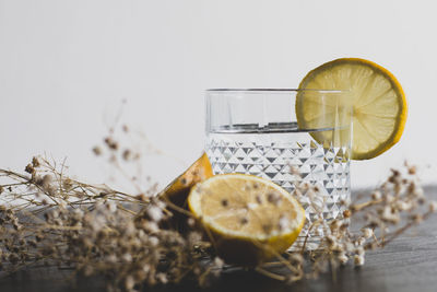 View of lemon on glass table