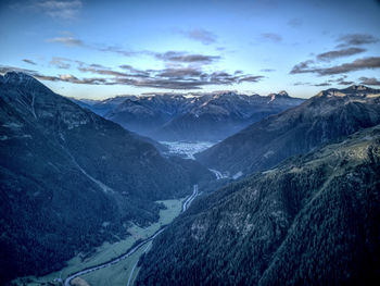 Scenic view of mountains against sky during winter