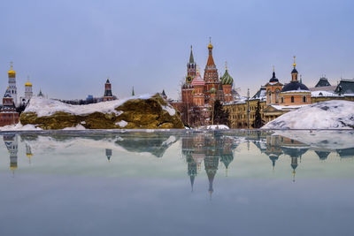 Reflection of saint basil in moscow