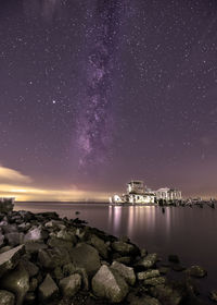 Scenic view of sea against sky at night