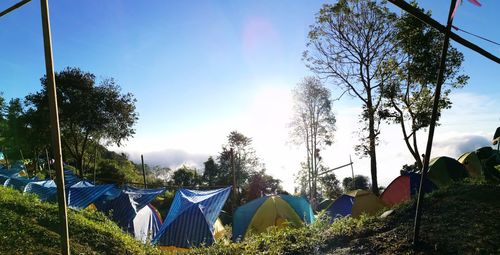 Panoramic shot of tent on field against sky