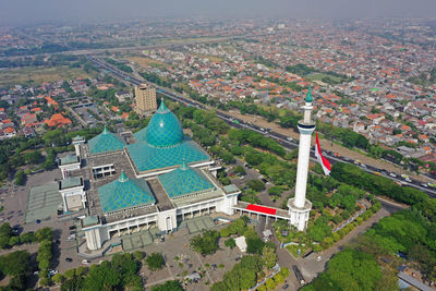 High angle view of city buildings