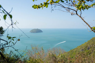 Scenic view of sea against clear sky