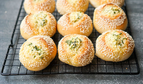 High angle view of bread on table