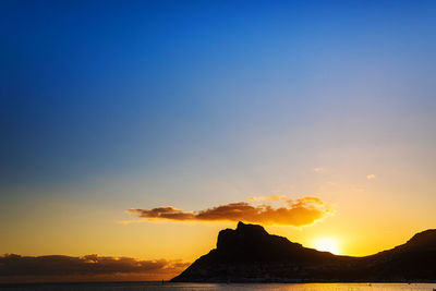 Scenic view of sea and mountains during sunset