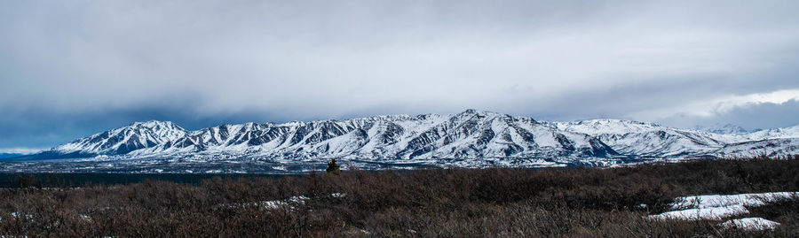 Scenic view of snowcapped mountains against sky