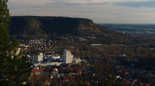 High angle view of townscape against sky