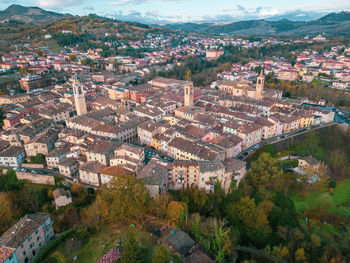 High angle view of townscape against sky