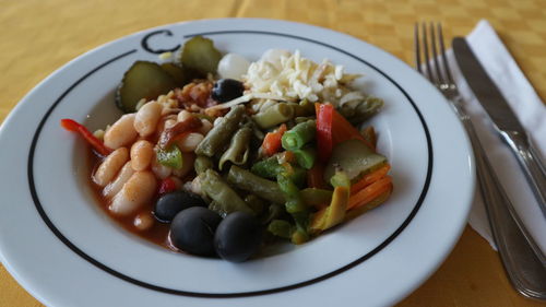 High angle view of meal served in plate