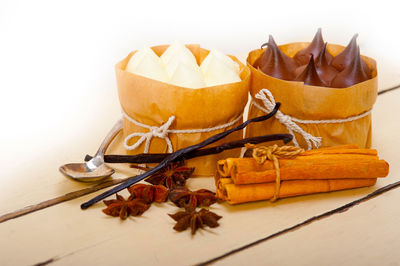 High angle view of food against white background