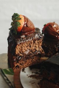 Close-up of chocolate cake in plate