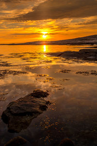 Scenic view of sea against sky at sunset