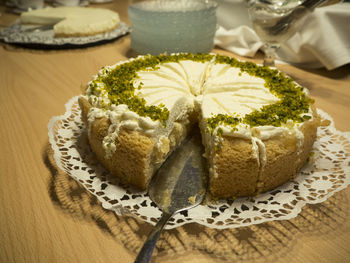 Close-up of cake served on plate