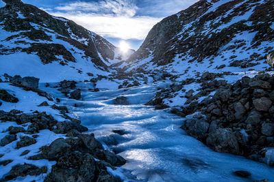 Scenic view of snowcapped mountains against sky