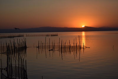 Scenic view of lake against sky during sunset