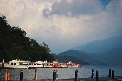 Scenic view of bay against sky