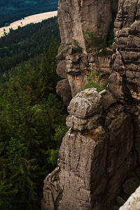 View of stone wall with mountain in background