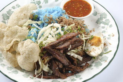 High angle view of meal served in plate