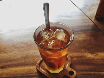 Close-up of drink served on table