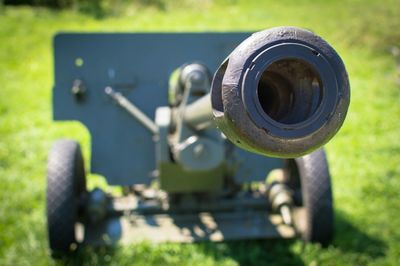 Close-up cannon on field