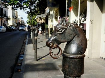 View of horse statue on street