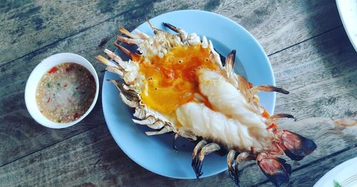 High angle view of breakfast on table