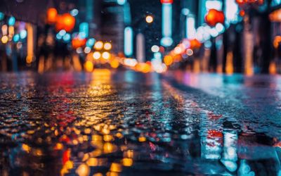 Defocused image of illuminated lights at night