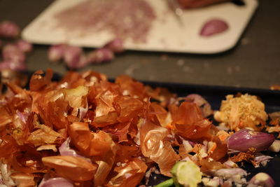 Close-up of onion peels