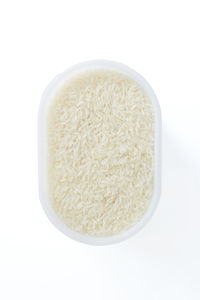 Directly above shot of meal served on white background
