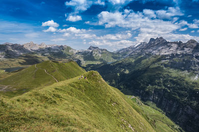 The wandertrail horizontweg from alpen tower to engstlenalp, along gental, switzerland