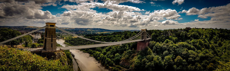 Panoramic view of bridge against cloudy sky