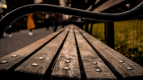 Close-up of wooden bench