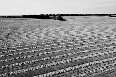 High angle view of field against sky