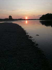 Scenic view of lake against sky during sunset