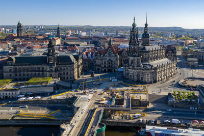 High angle view of buildings in city