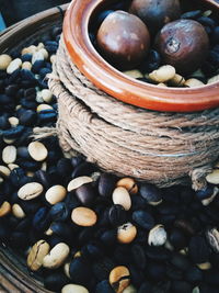 High angle view of fruits in container