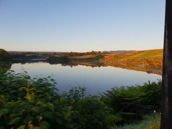 Scenic view of lake against clear sky