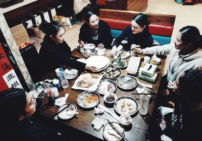 High angle view of people at restaurant