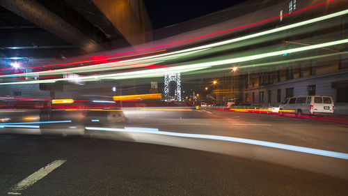 Light trails on road at night