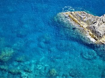 High angle view of sea and rocks