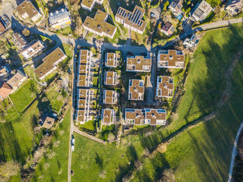 High angle view of houses in city