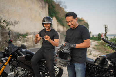Portrait of man riding motorcycle