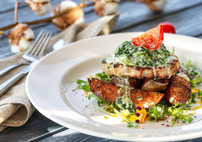 Close-up of food in plate on table