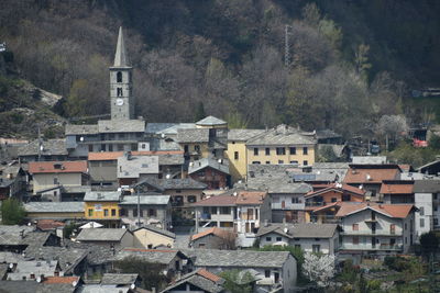 High angle view of buildings in town