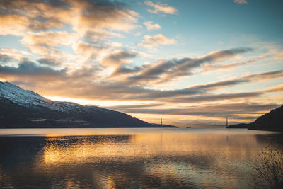  sunset overlooking rombaken and the halogaland bridge that connects narvik to the rest of norway. 