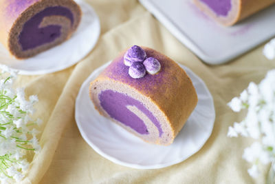 High angle view of cake on table