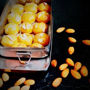 High angle view of fruits in container on table